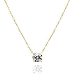 14K Gold Plated Crystal Solitaire 1.5 Carat (7.3mm) CZ Dainty Choker Necklace